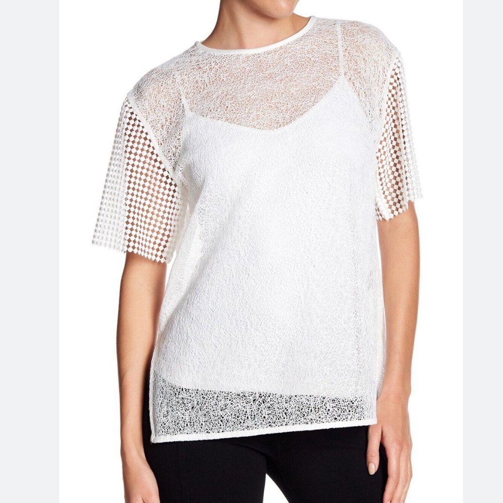 DIANE VON FURSTENBERG Mesh Sheer Lace Blouse Sz S